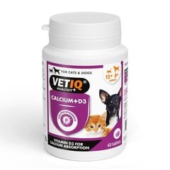 Добавка для кошек и собак Vetiq Кальций + добавки D3, 60 штук цена и информация | Витамины, добавки и средства от паразитов для кошек | pigu.lt