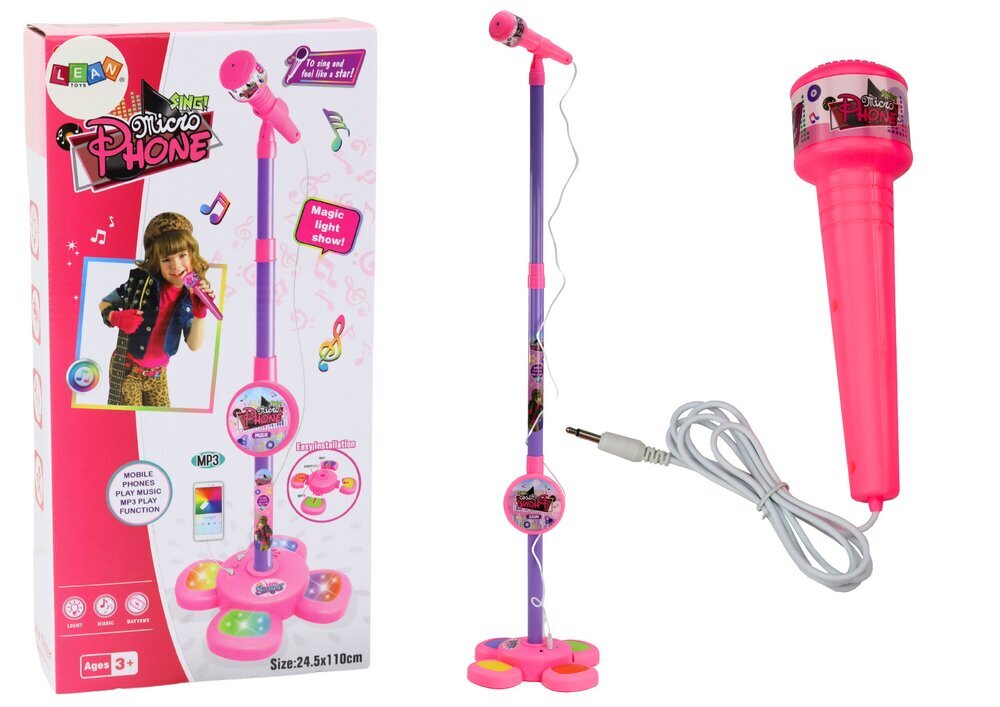 Mikrofonas su stovu vaikams Lean Toys, rožinis kaina ir informacija | Lavinamieji žaislai | pigu.lt