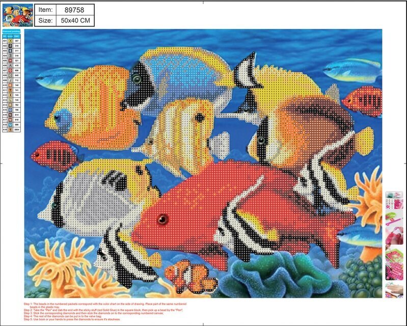 Deimantinės mozaikos rinkinys Centrum Exotic Fish, 40x50 cm kaina ir informacija | Deimantinės mozaikos | pigu.lt