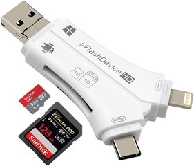 i-Flash Устройство чтения карт памяти, 4 в 1, SD и TF. Адаптер цена и информация | Адаптеры, USB-разветвители | pigu.lt