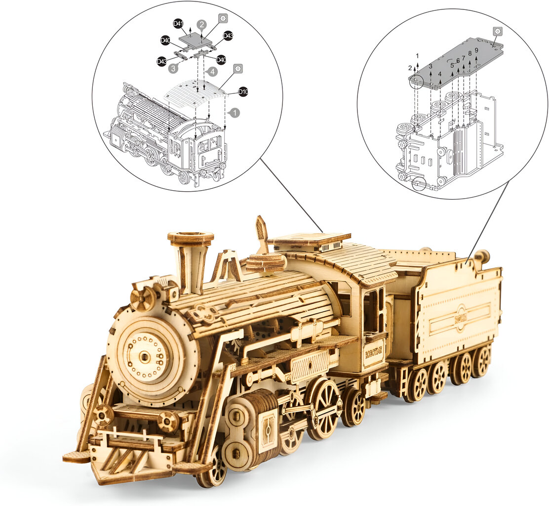 Dėlionė 3D medinis garo traukinys Livman ZY-173, 1:80 mastelis, 308 vnt. цена и информация | Lavinamieji žaislai | pigu.lt