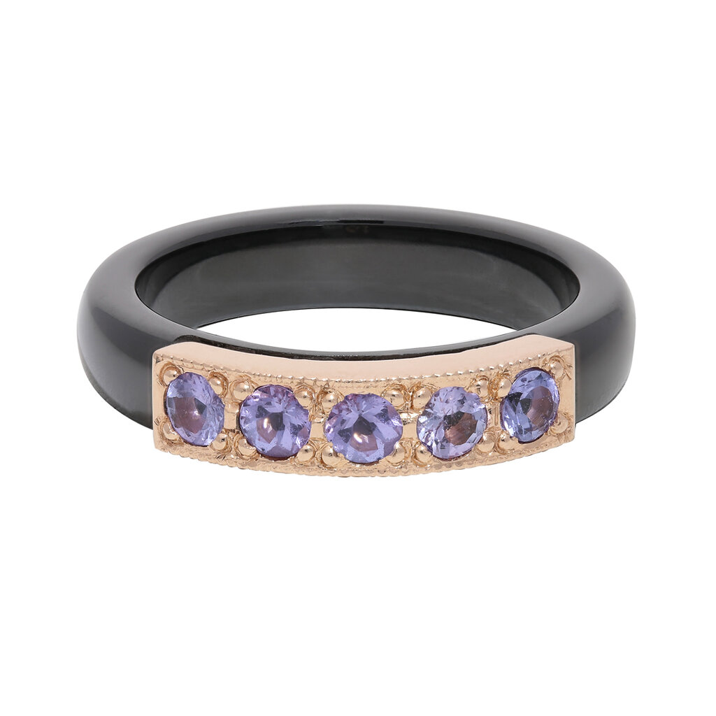 Keramikos žiedas su auksu ir tanzanitais kaina ir informacija | Žiedai | pigu.lt