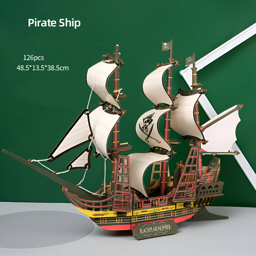 3D dėlionė medinis piratų laivas Juodasis perlas Livman BZQ-058, 126 vnt. kaina ir informacija | Lavinamieji žaislai | pigu.lt