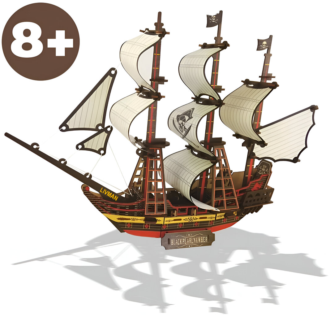 3D dėlionė medinis piratų laivas Juodasis perlas Livman BZQ-058, 126 vnt. цена и информация | Lavinamieji žaislai | pigu.lt