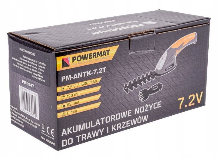 Akumuliatorinės žolės ir krūmų žirklės Powermat PM-ANTK-7.2T цена и информация | Gyvatvorių, žolės žirklės | pigu.lt