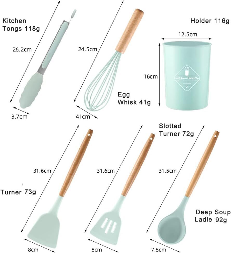 Virtuvinių silikoninių įrankių rinkinys, 12 vnt. kaina ir informacija | Virtuvės įrankiai | pigu.lt