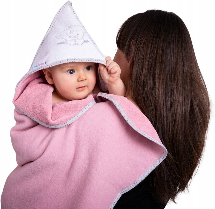 Vaikiškas rankšluostis su gobtuvu Babymam, 100x100 cm, Rožinis kaina ir informacija | Maudynių priemonės | pigu.lt