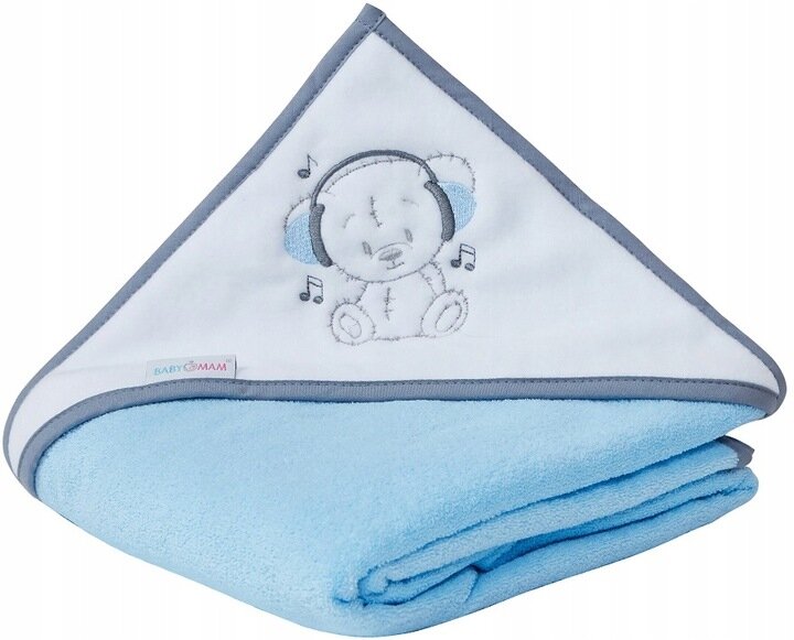 Vaikiškas rankšluostis su gobtuvu Babymam, 100x100 cm, Mėlynas kaina ir informacija | Maudynių priemonės | pigu.lt