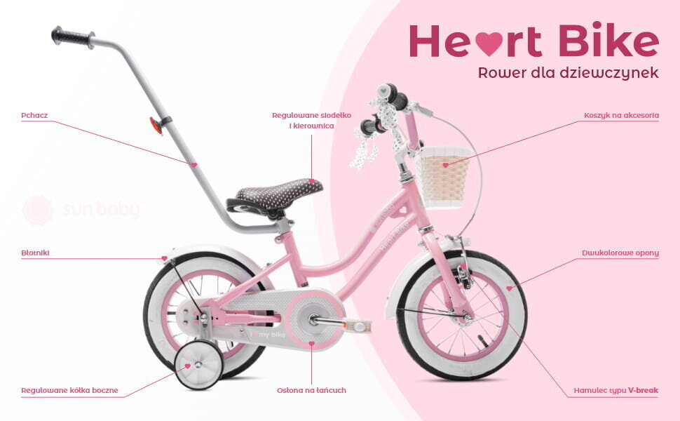 Vaikiškas dviratis Heart Bike 12", rožinis kaina ir informacija | Dviračiai | pigu.lt