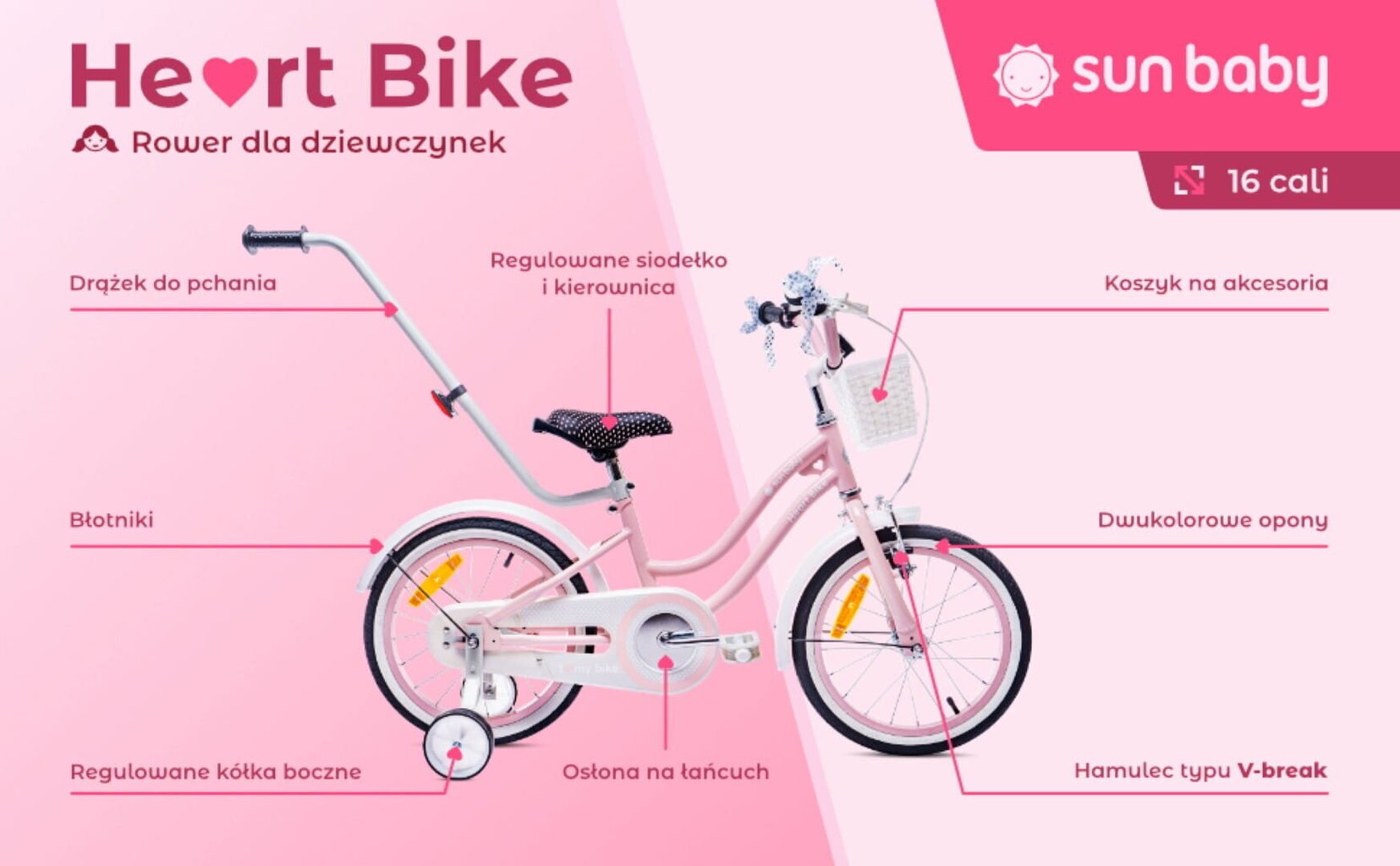 Vaikiškas dviratis Heart Bike 16", rožinis kaina ir informacija | Dviračiai | pigu.lt