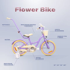 Велосипед для девочки 16 дюймов Push колеса боковые колеса Цветочный велосипед лаванда цена и информация | Балансировочные велосипеды | pigu.lt