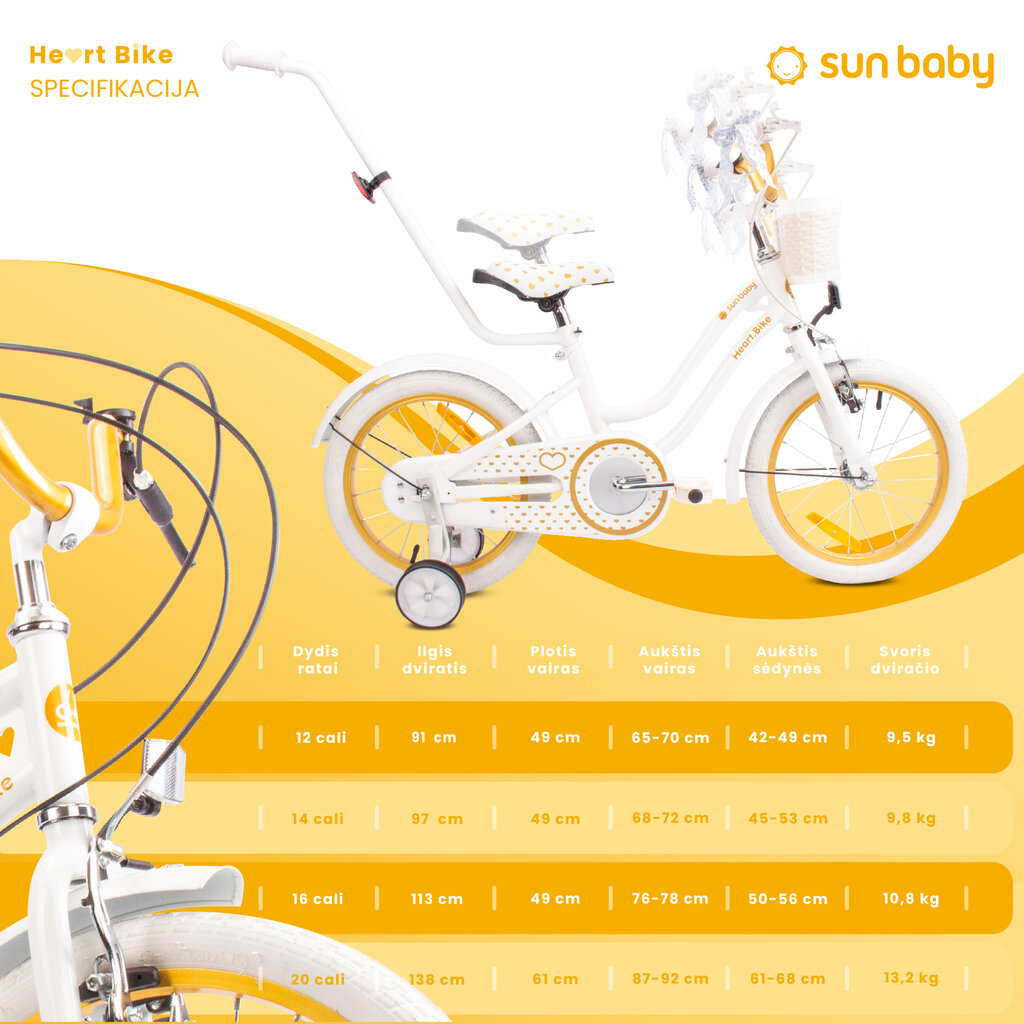 Vaikiškas dviratis Heart Bike 20", baltas kaina ir informacija | Dviračiai | pigu.lt