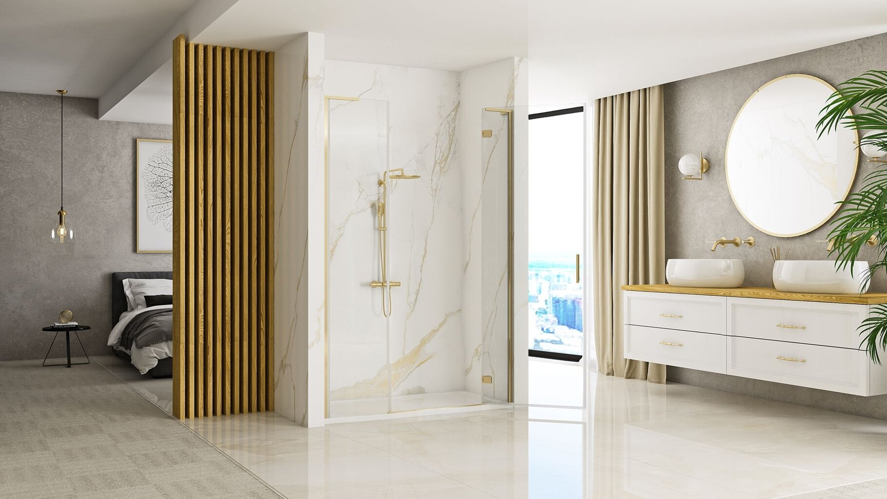 Dušo durys rea hugo 100 gold brush + dušo siena kaina ir informacija | Dušo durys ir sienelės | pigu.lt