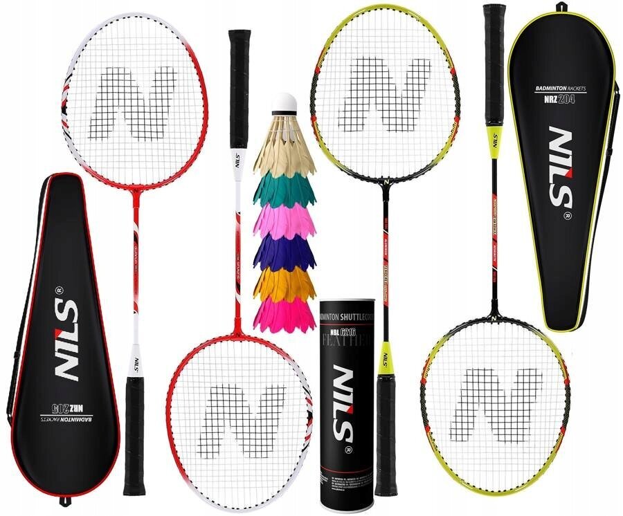Badmintono rinkinys Nils, 4 vnt, geltonas/raudonas kaina ir informacija | Badmintonas | pigu.lt
