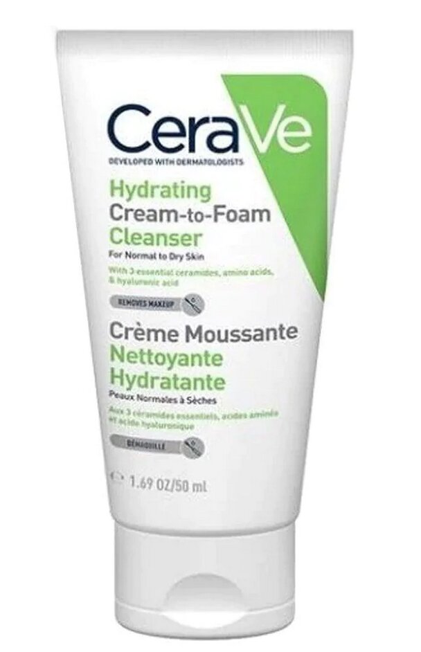 Valomasis drėkinamasis kreminis prausiklis CeraVe Hydrating Cream-to-Foam, 50 ml kaina ir informacija | Veido prausikliai, valikliai | pigu.lt