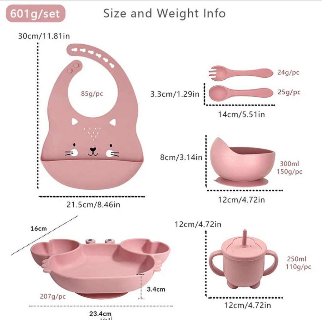 Silikoninis kūdikių maisto rinkinys, smėlio spalvos meškiukas, 6 d. kaina ir informacija | Kūdikių indai, indeliai pienui ir įrankiai | pigu.lt