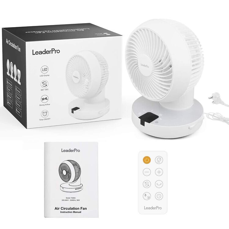 Galingas oro cirkuliacijos ventiliatorius su LeaderPro nuotolinio valdymo pulteliu, baltas kaina ir informacija | Ventiliatoriai | pigu.lt