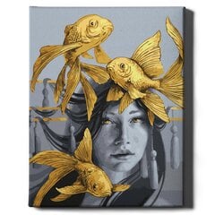 Картина по номерам с золотой блестящей краской Девушка с рыбой На Раме Oh Art! 40x50 см цена и информация | Живопись по номерам | pigu.lt