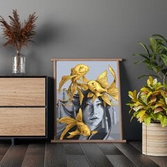 Картина по номерам с золотой блестящей краской Девушка с рыбой На Раме Oh Art! 40x50 см цена и информация | Живопись по номерам | pigu.lt