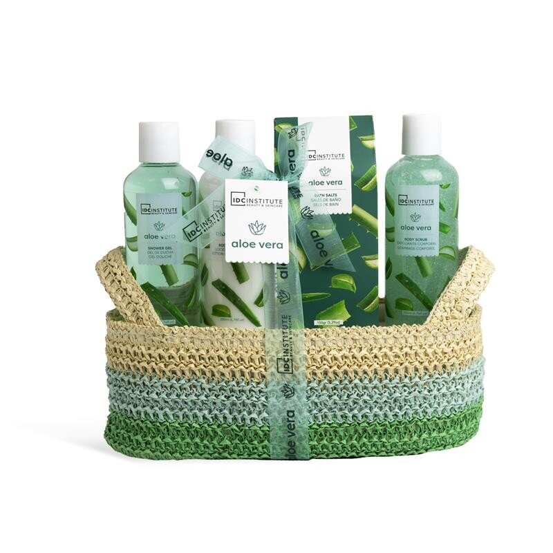 Kūno priežiūros rinkinys IDC Institute Aloe Vera moterims: dušo žėlė, 200 ml + kūno šveitiklis, 200 ml + kūno losjonas, 200 ml + vonios druska, 150 g kaina ir informacija | Dušo želė, aliejai | pigu.lt