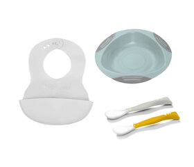 Набор из тарелки, ложек и слюнявчика Babyono SET3 цена и информация | Детская посуда, контейнеры для молока и еды | pigu.lt