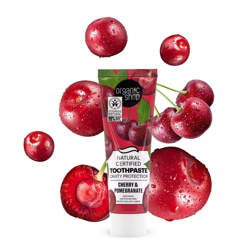 Dantų pasta nuo ėduonies Organic Shop Cherry & Pomegranate, 3x100 ml цена и информация | Dantų šepetėliai, pastos | pigu.lt