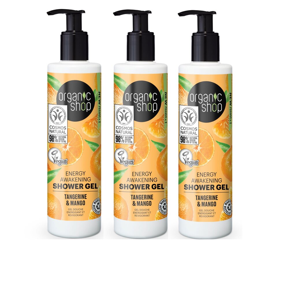 Energizuojanti dušo želė Organic Shop Mandarinas&Mango, 3 x 280 ml kaina ir informacija | Dušo želė, aliejai | pigu.lt
