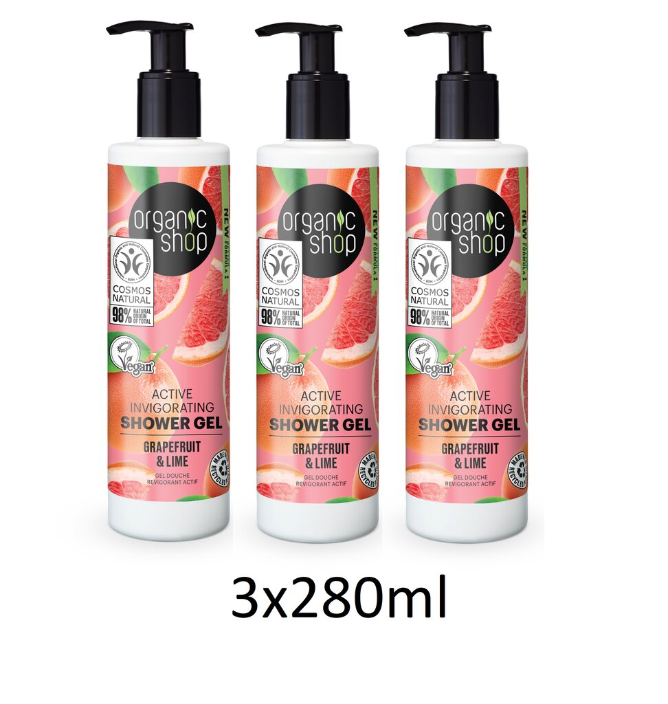 Dušo želė Organic Shop Grapefruit and Lime, 3 x 280 ml kaina ir informacija | Dušo želė, aliejai | pigu.lt