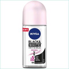 Rutulinis dezodorantas Nivea Black & White Invisible 48H Antitranspirant Deodorant, 50 ml kaina ir informacija | Dezodorantai | pigu.lt