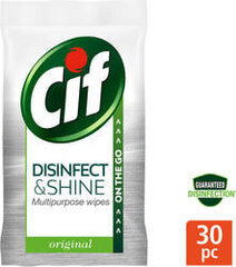 Салфетки Cif Disinfect & Shine для дезинфекции, 30 шт. цена и информация | Инвентарь для уборки и принадлежности | pigu.lt