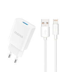 Dudao A4EU USB-A 2.1A sieninis įkroviklis - baltas + USB-A - Lightning laidas kaina ir informacija | Krovikliai telefonams | pigu.lt