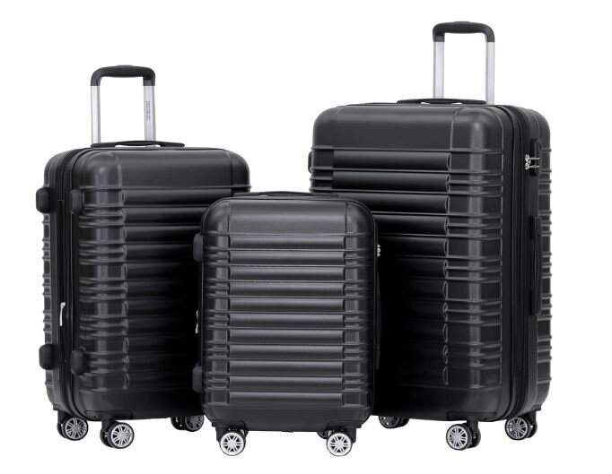 3 lagaminų komplektas Suitcase, juodas цена и информация | Lagaminai, kelioniniai krepšiai | pigu.lt