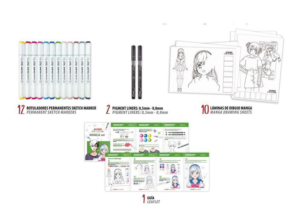 Piešimo rinkinys su žymekliais Alpino Manga kaina ir informacija | Piešimo, tapybos, lipdymo reikmenys | pigu.lt