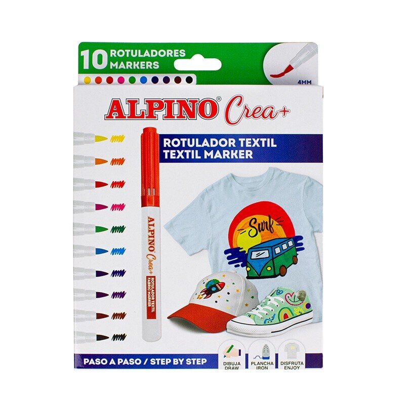 Žymeklių rinkinys tekstilei Alpino Crea+, 10 spalvų kaina ir informacija | Piešimo, tapybos, lipdymo reikmenys | pigu.lt