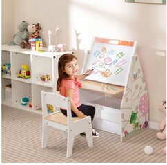 Dvipusis vaikiškas stalas ir kėdė su magnetinė lenta Costway,baltas kaina ir informacija | Vaikiškos kėdutės ir staliukai | pigu.lt