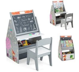 Двусторонний детский стол и стул с магнитной доской Costway, серый цена и информация | Детские столы и стулья | pigu.lt