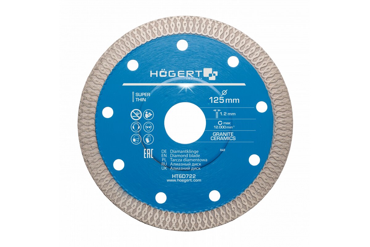 Deimantinis pjovimo diskas 125 mm, HT6D722, Hogert цена и информация | Mechaniniai įrankiai | pigu.lt