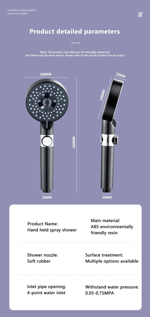Dušo galvutė – telefonas su 5 purškimo režimais Elkesa H2310 kaina ir informacija | Maišytuvų ir dušų priedai | pigu.lt