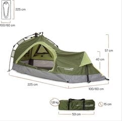 Палатка 1-местная - треугольник - 225х100х57 см - зеленая цена и информация | Палатки | pigu.lt