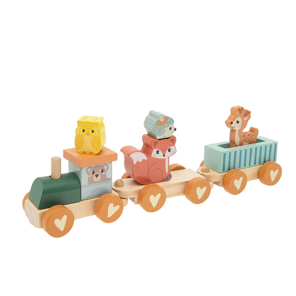 Medinis traukinukas su gyvūnų figūrėlėmis Smiki kaina ir informacija | Žaislai berniukams | pigu.lt