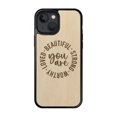 Деревянный чехол для iPhone 13 mini FoxysCraft, You are beautiful, strong, worthy, loved, ольха цена и информация | Чехлы для телефонов | pigu.lt