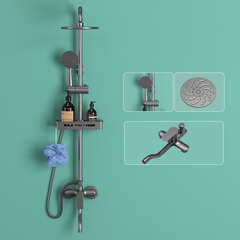 Pilkos spalvos Dušo ir vonios įrenginio rinkinys su lentyna Tavalax PrimaOne kaina ir informacija | Dušo komplektai ir panelės | pigu.lt