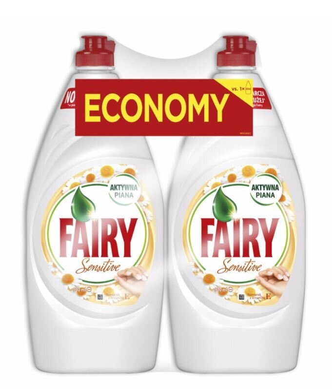 Fairy Sensitive Chamomile & Vitamin E indų plovimo skystis, 2x900 ml цена и информация | Indų plovimo priemonės | pigu.lt