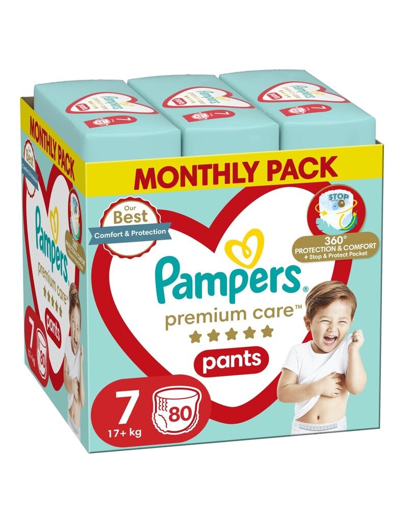 Sauskelnės Pampers Premium Care Pants, 7 Dydis, 80 vnt, 17+kg kaina ir informacija | Sauskelnės | pigu.lt