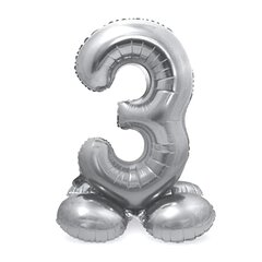 Pastatomas balionas skaičius 3, sidabrinis, 40 cm цена и информация | Шарики | pigu.lt