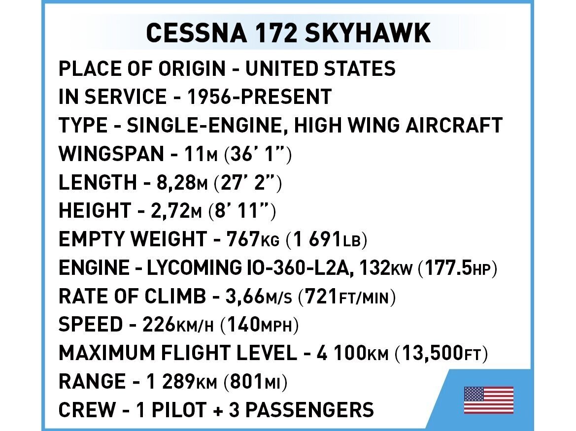 Konstruktorius COBI Cessna 172 Skyhawk-White-Blue 26622, 162 d. kaina ir informacija | Konstruktoriai ir kaladėlės | pigu.lt