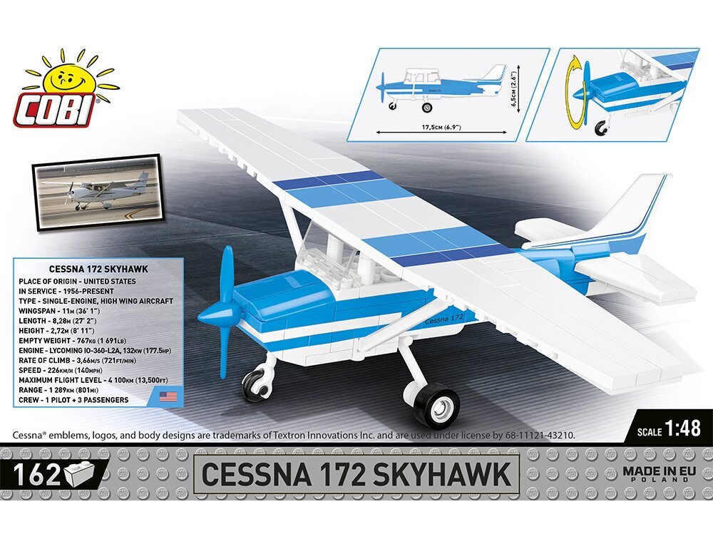 Konstruktorius COBI Cessna 172 Skyhawk-White-Blue 26622, 162 d. цена и информация | Konstruktoriai ir kaladėlės | pigu.lt