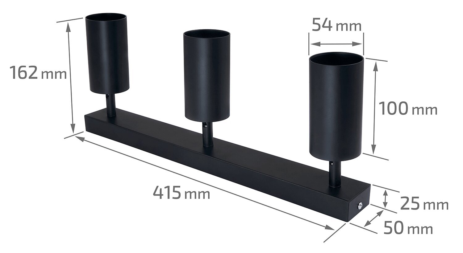 Koloreno paviršinis sieninis ir lubinis halogeninis šviestuvas Kivi x3, juodas kaina ir informacija | Lubiniai šviestuvai | pigu.lt