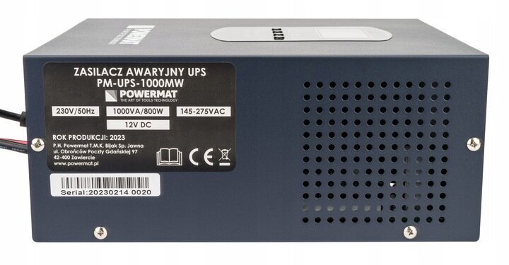 UPS nepertraukiamo maitinimo šaltinis Powermat PM-UPS-1000MW, 1000VA / 800W, 12V, LCD kaina ir informacija | Maitinimo šaltiniai (PSU) | pigu.lt