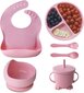Silikoninių vaikiškų indų rinkinys Elkesa rožinis, 6 vnt. kaina ir informacija | Kūdikių indai, indeliai pienui ir įrankiai | pigu.lt